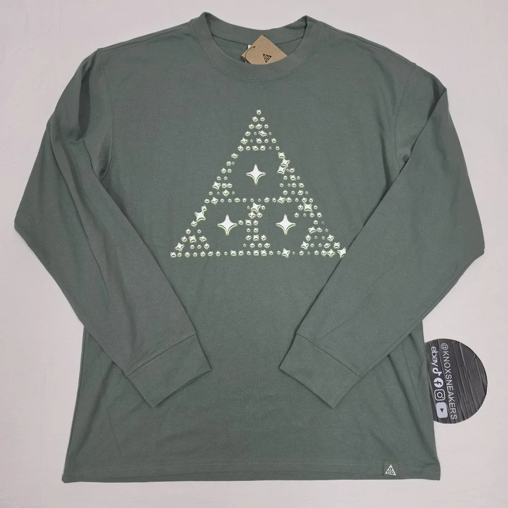 Nike ACG Stars Graphic Long Sleeve Shirt Green HV2176-364 Men's Size Small